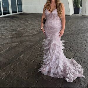 Elegant Feathered Evening Gown